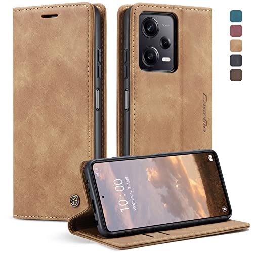 KZB Handyhülle für Xiaomi Redmi Note 12 Pro 5G Hülle für Xiaomi Poco X5 Pro 5G Premium Lederhülle Klappbar Flip Tasche Magnet Kartenfach Standfunktion Schutzhülle für Redmi Note 12 Pro 5G - Braun von KZB