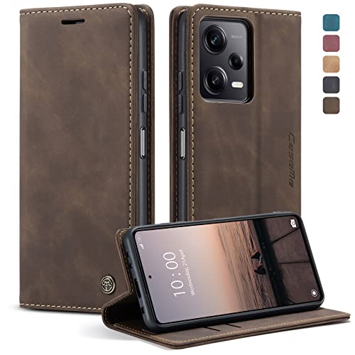 KZB Handyhülle für Xiaomi Redmi Note 12 Pro 5G Hülle für Xiaomi Poco X5 Pro 5G Premium Lederhülle Klappbar Flip Tasche Magnet Kartenfach Standfunktion Schutzhülle für Redmi Note 12 Pro 5G - Kaffee von KZB