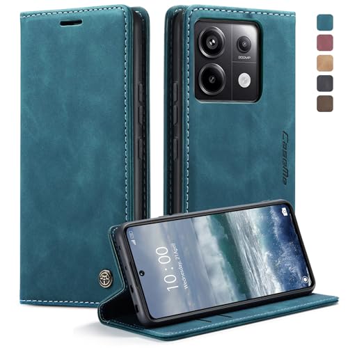 KZB Handyhülle für Xiaomi Redmi Note 13 Pro 5G Hülle (Nicht für 4G) Premium Leder Klappbar Flip Case Tasche Magnet Kartenfach Standfunktion Klapphülle Schutzhülle für Redmi Note 13 Pro 5G - Blaugrün von KZB
