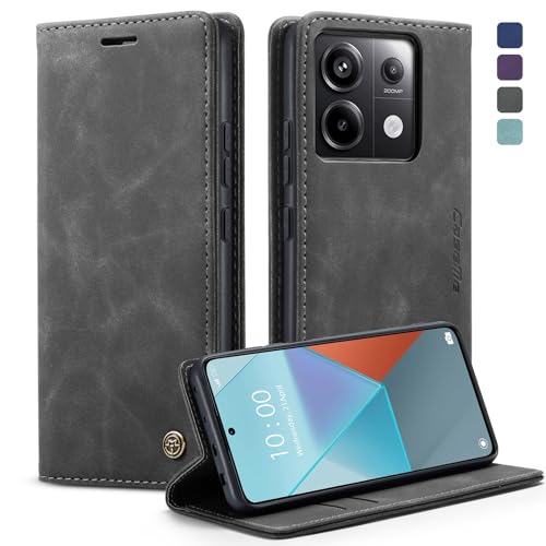KZB Handyhülle für Xiaomi Redmi Note 13 Pro 5G Hülle (Nicht für 4G) Premium Leder Klappbar Tasche Flip Case Magnet Kartenfach Standfunktion Klapphülle Schutzhülle für Redmi Note 13 Pro 5G - Grau von KZB