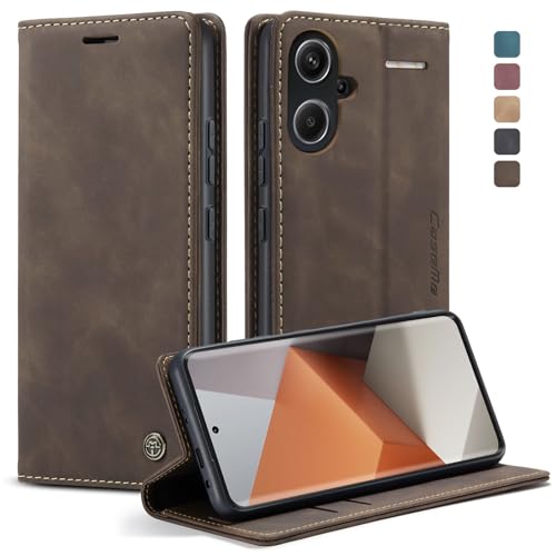 KZB Handyhülle für Xiaomi Redmi Note 13 Pro Plus 5G/ Redmi Note 13 Pro+ 5G Hülle Premium Lederhülle Klappbar Flip Case Tasche Magnet Kartenfach Standfunktion Klapphülle Schutzhülle - Kaffee von KZB