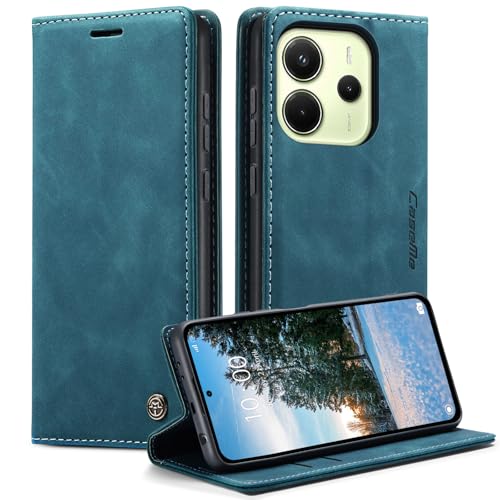 KZB Handyhülle für Xiaomi Redmi Note 14 4G Hülle (Nicht für 5G) Premium Leder Klappbar Tasche Flip Case Magnet Kartenfach Standfunktion Klapphülle Schutzhülle für Redmi Note 14 4G - Blaugrün von KZB