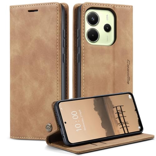 KZB Handyhülle für Xiaomi Redmi Note 14 4G Hülle (Nicht für 5G) Premium Leder Klappbar Tasche Flip Case Magnet Kartenfach Standfunktion Klapphülle Schutzhülle für Redmi Note 14 4G - Braun von KZB