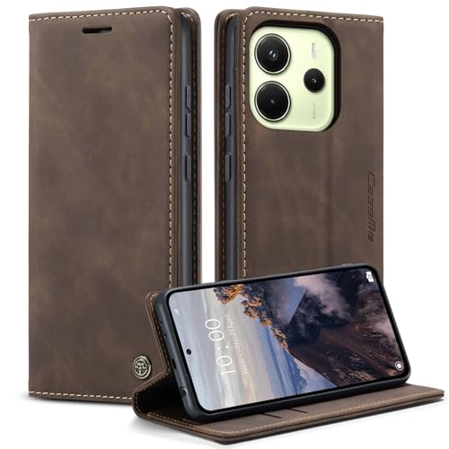 KZB Handyhülle für Xiaomi Redmi Note 14 4G Hülle (Nicht für 5G) Premium Leder Klappbar Tasche Flip Case Magnet Kartenfach Standfunktion Klapphülle Schutzhülle für Redmi Note 14 4G - Kaffee von KZB