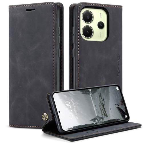 KZB Handyhülle für Xiaomi Redmi Note 14 4G Hülle (Nicht für 5G) Premium Leder Klappbar Tasche Flip Case Magnet Kartenfach Standfunktion Klapphülle Schutzhülle für Redmi Note 14 4G - Schwarz von KZB