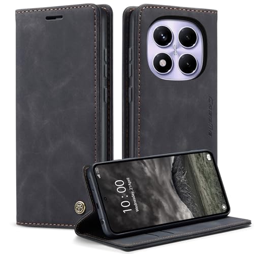 KZB Handyhülle für Xiaomi Redmi Note 14 Pro 4G Hülle (Nicht für 5G) Premium Leder Klappbar Tasche Flip Case Magnet Kartenfach Standfunktion Klapphülle Schutzhülle für Redmi Note 14 Pro 4G - Schwarz von KZB