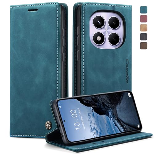 KZB Handyhülle für Xiaomi Redmi Note 14 Pro 4G Hülle (Nicht für 5G) Premium Leder Klappbar Tasche Flip Case Magnet Kartenfach Standfunktion Klapphülle Schutzhülle für Redmi Note 14 Pro 4G - Blaugrün von KZB