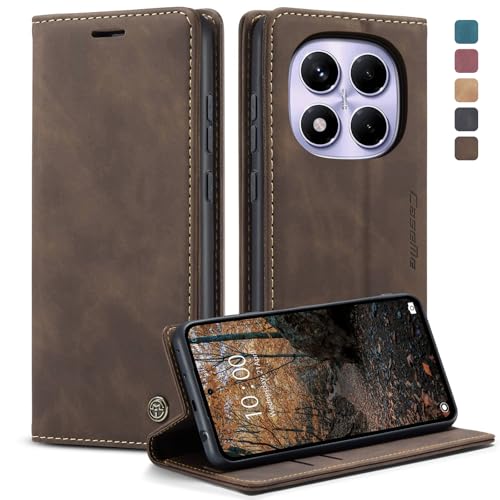 KZB Handyhülle für Xiaomi Redmi Note 14 Pro 4G Hülle (Nicht für 5G) Premium Leder Klappbar Tasche Flip Case Magnet Kartenfach Standfunktion Klapphülle Schutzhülle für Redmi Note 14 Pro 4G - Kaffee von KZB