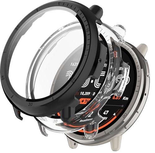 KZIOACSH [2 Stück] Schutzhülle für AMAZFIT Active 2 + Glasfolie, Schutzhülle für TPU Displayschutzfolie [vollständige Abdeckung] gehärtetes Glas - (Schwarz + Transparent) von KZIOACSH