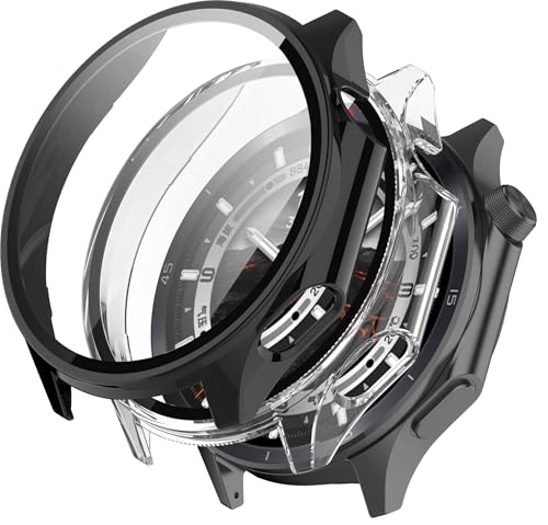 KZIOACSH [2 Stück] Schutzhülle für OnePlus Watch 3 / Oppo Watch X2 + Glasfolie, Schutzhülle für TPU Displayschutzfolie [vollständige Abdeckung] gehärtetes Glas - (Schwarz + Transparent) von KZIOACSH