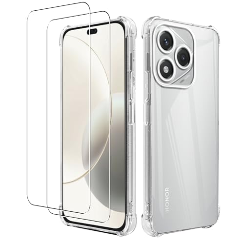 KZIOACSH Schutzhülle für Honor 400 Lite + [2 Pack] gehärtetes Glas, ultradünn, stoßfest, kratzfest, weiches TPU-Silikon, transparent von KZIOACSH