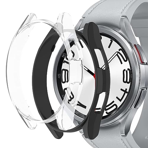 KZIOACSH Schutzhülle für Samsung Galaxy Watch 6 Classic, 47 mm, 2 Stück, weiche TPU-beschichtete Stoßfänger-Schutzhülle, Uhren-Gesamtrahmen, kratzfest, ultradünn, leicht, Smartwatch-Schutz, schwarz + von KZIOACSH