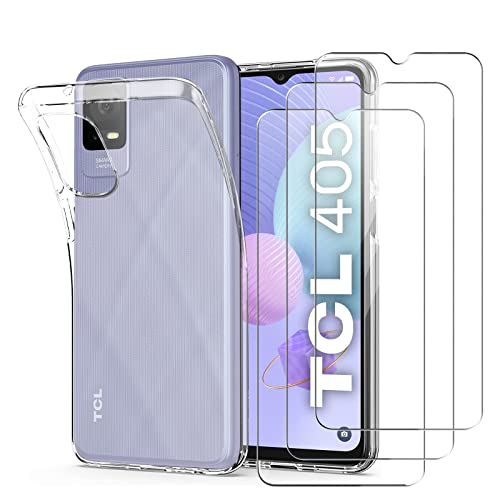KZIOACSH Schutzhülle für TCL 405 + [3 Pack] aus gehärtetem Glas, ultradünn, stoßfest, kratzfest, weiches TPU-Silikon, transparent von KZIOACSH