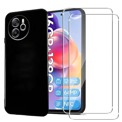 KZIOACSH Schutzhülle für Blackview Shark 8 + [2 Pack] gehärtetes Glas, Displayschutzfolie, ultradünn, stoßfest, kratzfest, weich, TPU, starkes Silikon, Schwarz von KZIOACSH