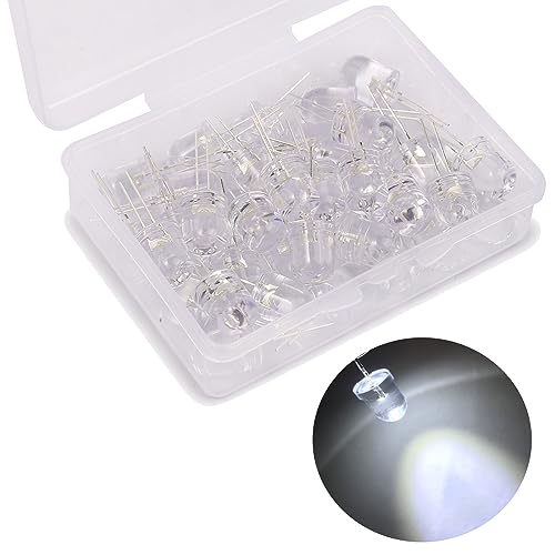 50 Stück 8mm LED Leuchtdioden, 2 Pin 3V LED Dioden, Extra Hell 8 mm LED Sortiments kits, Diffus Dioden Set für Wissenschafts projekte, Heimwerkerprojekte (Weiß 50 Stück) von Ka wah core