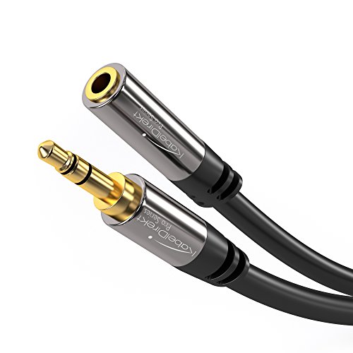 KabelDirekt – 1,5 m – Kopfhörer-Verlängerungskabel, 3,5-mm-Klinken-Verlängerung (Aux-Audiokabel, Klinkenstecker/Klinkenbuchse, nahezu unzerstörbares Metallgehäuse, ideal für Kopfhörer, schwarz) von KabelDirekt