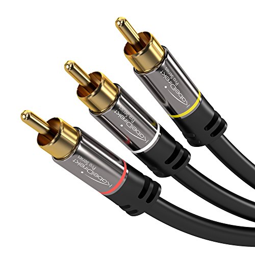 KabelDirekt – 2 m – Cinch-AV-Kabel, 3 Cinch auf 3 Cinch, Audio/Video (Koax-Kabel, RCA-Stecker/Stecker, Stereo-Audio und Composite-Video, für Verstärker/HiFi und Heimkino/Blu-ray/Receiver, schwarz) von KabelDirekt