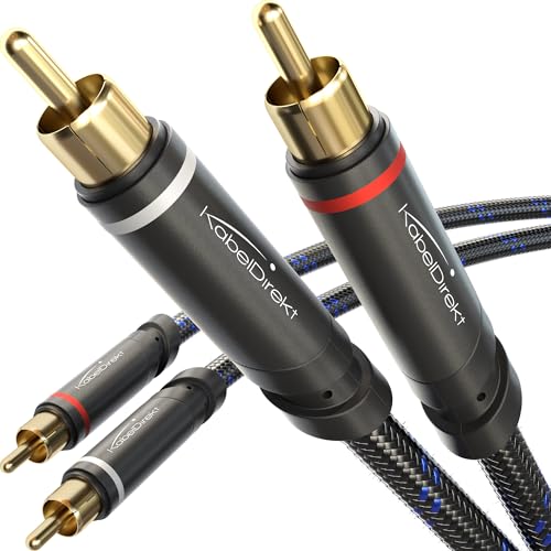KabelDirekt – 2m Cinch Kabel, Stereo Audio Kabel 2×2 Cinch, bruchfeste Metallstecker & flexibles Nylon-Braiding (Koaxialkabel, RCA-Kabel, Subwoofer/HiFi & Heimkino/Blu-ray, analog & digital) von KabelDirekt