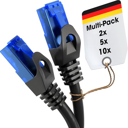 KabelDirekt Netzwerkkabel – Überträgt maximale deutsche Glasfaser-Geschwindigkeit – Netzwerk, Ethernet Kabel, LAN & Patch Kabel – 2x 1,5m – In 0,25-30m – Gigabit-Netz, Router/Modem, RJ45 (schwarz) von KabelDirekt