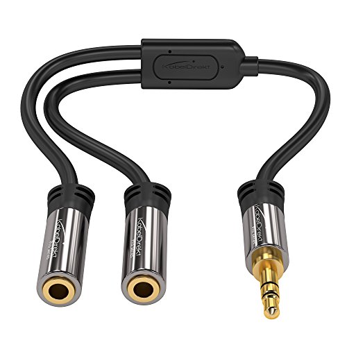 KabelDirekt – 3,5-mm-Y-Adapter & Klinken-Splitter & AUX-Verteiler (1×3,5-mm-Stecker auf 2×3,5-mm-Buchse, Zwei Kopfhörer an EIN Smartphone/Tablet/Notebook anschließen, Stereo, 10 cm, schwarz) von KabelDirekt