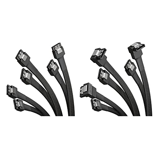 KabelDirekt – 3X SATA-3-Kabel 6 Gb/s – 60 cm, gerade & 3X SATA-3-Kabel 6 Gb/s – 60 cm, 90° gewinkelt (Datenkabel, 6 Gbit/s, SATA-III/Serial-ATA, L-Stecker, Set aus 3 Kabeln, schwarz) von KabelDirekt