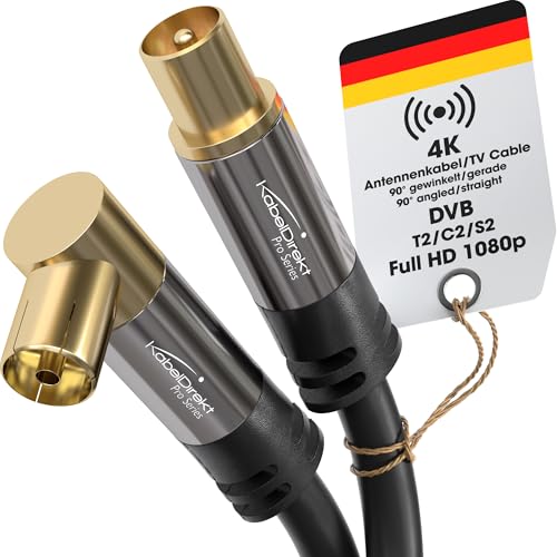 KabelDirekt – 4K Antennenkabel, TV Kabel 90° gewinkelt/gerade – Fernsehkabel mit Metallstecker für digitales & analoges Fernsehen – 10 m (Winkel-Buchse auf geraden Stecker für DVB-C/DVB-T/DVB-S) von KabelDirekt