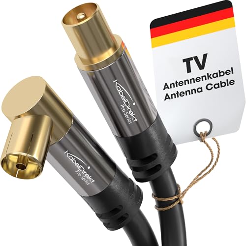 KabelDirekt – 4K Antennenkabel, TV Kabel 90° gewinkelt/gerade – Fernsehkabel mit Metallstecker für digitales & analoges Fernsehen – 2 m (Winkel-Buchse auf geraden Stecker für DVB-C/DVB-T/DVB-S) von KabelDirekt