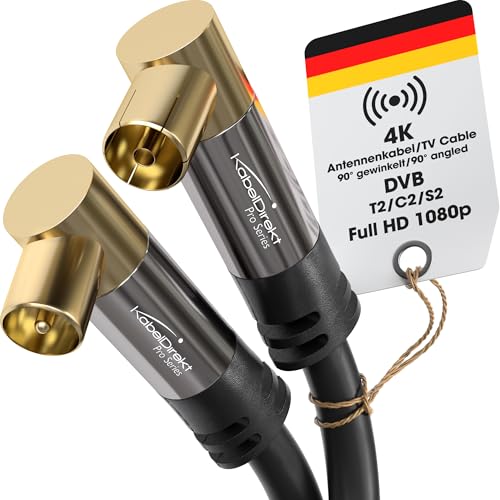 KabelDirekt – 4K Antennenkabel, TV Kabel 90° gewinkelt – Fernsehkabel mit bruchfestem Metallstecker für digitales & analoges Fernsehen – 1,5 m (Winkel-Stecker auf Winkel-Buchse für DVB-C/DVB-T/DVB-S) von KabelDirekt