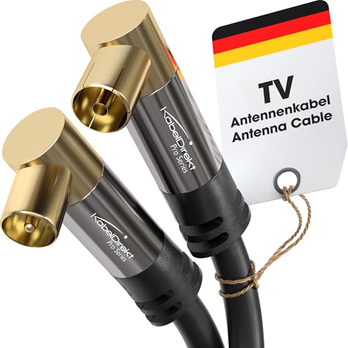 KabelDirekt – 4K Antennenkabel, Koaxialkabel, TV Kabel 90° gewinkelt – 1,5m – Fernsehkabel digital & analog – Erhältlich in 0,5-20m (Winkel-Stecker/Winkel-Buchse, DVB-C/DVB-T/DVB-S, schwarz) von KabelDirekt