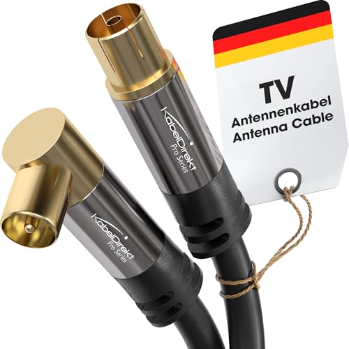 KabelDirekt – 4K Antennenkabel, TV Kabel gerade/90° gewinkelt – Fernsehkabel mit Metallstecker für digitales & analoges Fernsehen – 1 m (gerade Buchse auf Winkel-Stecker für DVB-C/DVB-T/DVB-S) von KabelDirekt