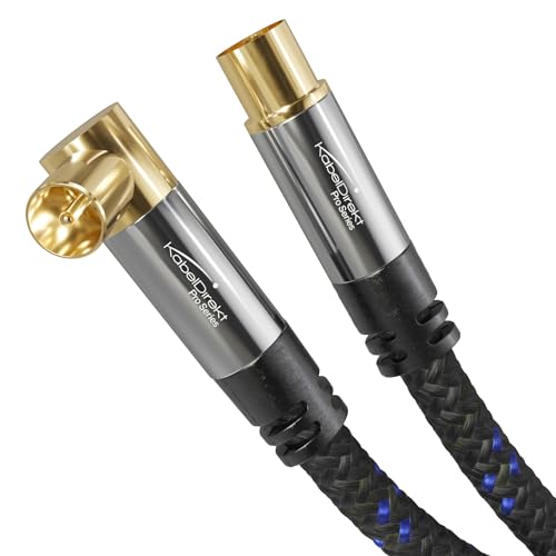KabelDirekt – 4K Antennenkabel Nylon, TV Kabel gerade/90° gewinkelt – 20m – Fernsehkabel mit Metallstecker für digitales & analoges Fernsehen (gerade Buchse auf Winkel-Stecker für DVB-C/DVB-T/DVB-S) von KabelDirekt