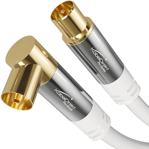 KabelDirekt – 4K Antennenkabel weiß, TV Kabel 90° gewinkelt/gerade – 10m – Fernsehkabel mit Metallstecker für digitales & analoges Fernsehen (Winkel-Buchse auf geraden Stecker für DVB-C/DVB-T/DVB-S) von KabelDirekt