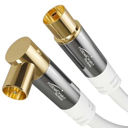 KabelDirekt – 4K Antennenkabel weiß, TV Kabel gerade/90° gewinkelt – 0,5 m – Fernsehkabel mit Metallstecker für digitales & analoges Fernsehen (gerade Buchse auf Winkel-Stecker für DVB-C/DVB-T/DVB-S) von KabelDirekt