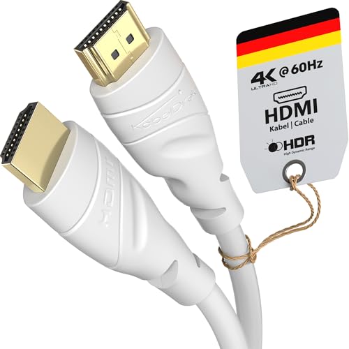 KabelDirekt – 4K HDMI-Kabel – 5 m – 4K@60Hz (Extra-Kupfer für bis zu 18 Gbit/s und Ultra HD/4K – kompatibel mit HDMI 2.0, High Speed mit Ethernet, Blu-ray/PS5/Xbox Series X/Switch, weiß) von KabelDirekt