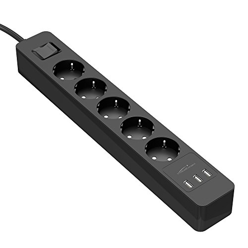 KabelDirekt 5-fach Steckdosenleiste, Mehrfachsteckdose & TÜV-zertifizierte Steckerleiste mit Überspannungsschutz sowie 3-fach USB Ladegerät (max. 4000W/250V/16A mit erhöhtem Berührungsschutz, schwarz) KabelDirekt 5-fach Steckdosenleiste, Mehrfachsteckdose & TÜV-zertifizierte Steckerleiste mit Überspannungsschutz sowie 3-fach USB Ladegerät (max. 4000W/250V/16A mit erhöhtem Berührungsschutz, schwarz) von KabelDirekt