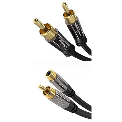 KabelDirekt – 7,5m – Cinch Subwoofer Kabel, 1 x 1 RCA Audio/Digital/Video (Koax-Kabel, RCA-Stecker für Verstärker/HiFi) + 7,5m Cinch-Verlängerungskabel (RCA-Stecker zu Buchse, analog & digital) von KabelDirekt