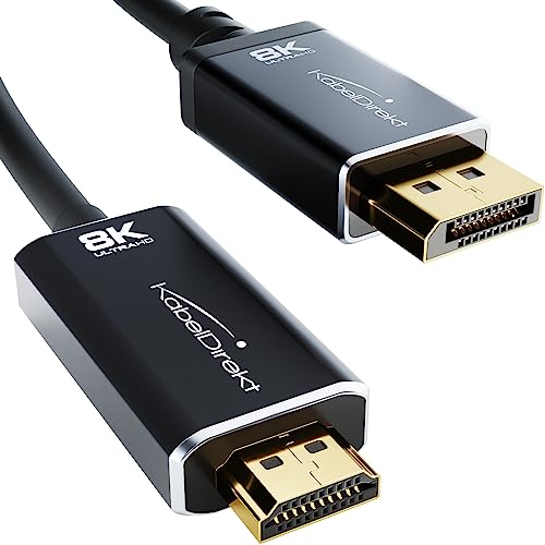 KabelDirekt – 8K/4K DisplayPort 1.4 auf HDMI 2.1 Adapter Kabel mit bruchfesten Metallsteckern – 1,8 m (überträgt 8K/60Hz vom DP-Laptop/PC auf HDMI-Monitore/Fernseher – DP auf HDMI, unidirektional) von KabelDirekt