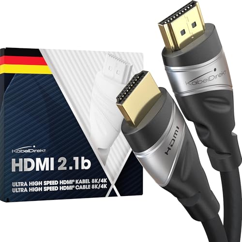 KabelDirekt – 8K/4K HDMI-2.1-Kabel – 1,5 m – von HDMI zertifiziert für höchste Qualität (8K@60Hz, Ultra High Speed/48G, neuester Standard, optimal für PS5/Xbox, Monitor/TV/Beamer, silbern) von KabelDirekt