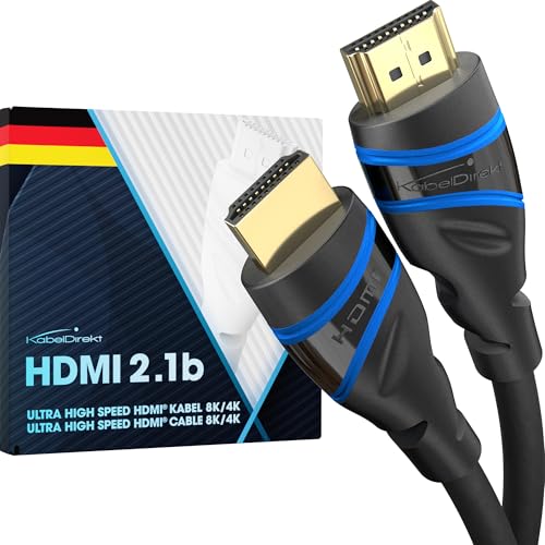 KabelDirekt – 8K/4K HDMI-2.1-Kabel – 1 m kurz – von HDMI zertifiziert für höchste Qualität (8K@60Hz, Ultra High Speed/48G, neuester Standard, optimal für PS5/Xbox, Monitor/TV/Beamer, schwarz) von KabelDirekt