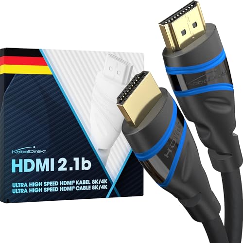 KabelDirekt – 8K/4K HDMI-2.1-Kabel – 2 m – von HDMI zertifiziert für höchste Qualität (8K@60Hz, Ultra High Speed/48G, neuester Standard, optimal für PS5/Xbox, Monitor/TV/Beamer, schwarz) von KabelDirekt