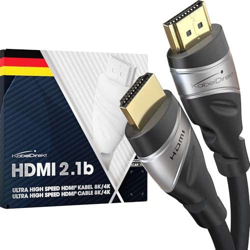 KabelDirekt – 8K/4K HDMI-2.1-Kabel – 3 m – von HDMI zertifiziert für höchste Qualität (8K@60Hz, Ultra High Speed/48G, neuester Standard, optimal für PS5/Xbox, Monitor/TV/Beamer, silbern) von KabelDirekt