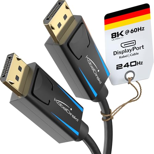 KabelDirekt – 8K / 60Hz DisplayPort Kabel 1.4 – 1 m – DP Kabel mit lückenloser Schirmung für Gaming PCs/Laptops, hochauflösende 4K / 8K Gaming Monitore und ultraschnelle 144Hz / 165Hz / 240Hz von KabelDirekt