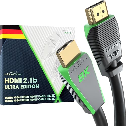 KabelDirekt – 8K HDMI 2.1 Kabel, zertifizierte Gamer Edition – 1 m (8K@60Hz, Ultra High Speed/48G für 10K, 8K oder ultraschnelle 144 Hz bei 4K, optimal für PS5/Xbox und Gaming PC, Monitor/TV, grau) von KabelDirekt