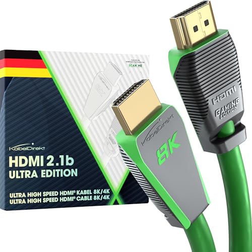 KabelDirekt – 10K & 8K HDMI Kabel, HDMI 2.1b, zertifizierte Ultra Edition für maximale Performance – 3 m (48G, Ultra High Speed HDMI 2.1, 8K@60Hz/4K@144Hz, Gaming PC/PS5/Xbox, HDMI-zertifiziert, grün) von KabelDirekt