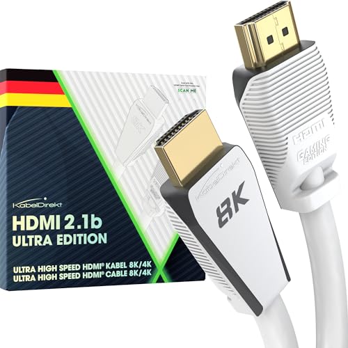KabelDirekt – 10K & 8K HDMI Kabel, HDMI 2.1b, zertifizierte Ultra Edition für maximale Performance – 3 m (48G, Ultra High Speed HDMI 2.1, 8K@60Hz/4K@144Hz, Gaming PC/PS5/Xbox, HDMI-zertifiziert, weiß) von KabelDirekt