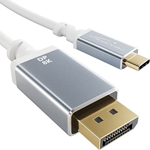 KabelDirekt – 8K USB C auf DisplayPort 1.4 Adapter Kabel mit bruchfesten Vollmetall-Steckern – 2 m (überträgt 8K/60Hz vom Laptop/Smartphone auf Bildschirme – DP 1.4, USB 3.1, Thunderbolt 3, Weiß) von KabelDirekt