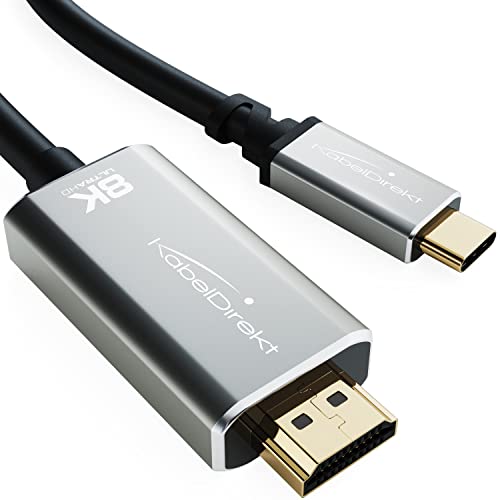 KabelDirekt – 8K USB C auf HDMI 2.1 Adapter Kabel für eSport-taugliche Leistung mit bruchfesten Metallsteckern – 1,8 m (überträgt 8K/60Hz und 4K/120Hz von Gaming-Laptops auf Fernseher oder Monitore) von KabelDirekt