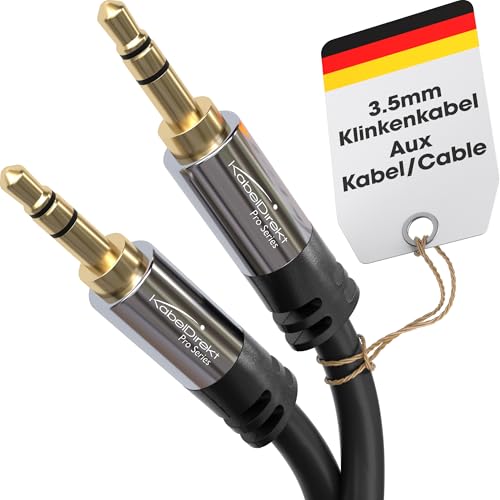KabelDirekt – Aux Kabel & 3,5 mm Klinkenkabel – 5 m – Bruchfeste Metallstecker – Erhältlich in 0,3-10 m (Audiokabel/Kopfhörer-Kabel, 3.5mm Klinke für Handy, PC/Laptop, Auto und HiFi, schwarz) von KabelDirekt