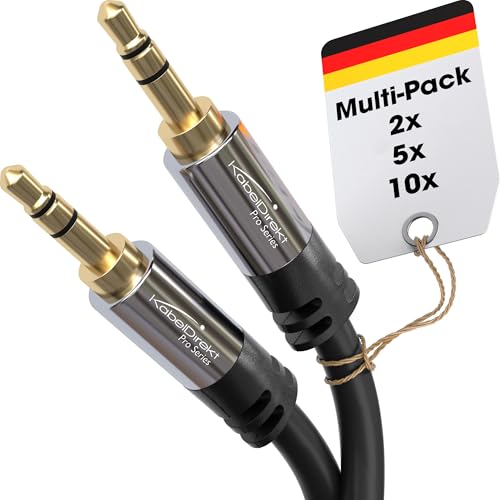 KabelDirekt – Klinkenkabel, Aux Kabel & Audio 3.5mm Kabel – 2x 10m Klinkenkabel – Erhältlich in 0,3m bis 10m – Geeignet für Kopfhörer – Handy – PC & Laptop Audio – Auto – HiFi – Stereo, schwarz von KabelDirekt