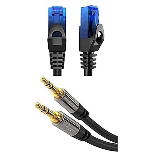 KabelDirekt Bundle – 0,25 m – Netzwerkkabel, Ethernet, LAN & Patch Kabel und 0,5 m – Aux-Kabel & 3,5-mm-Klinkenkabel (Stereo-Audiokabel, schwarz) von KabelDirekt